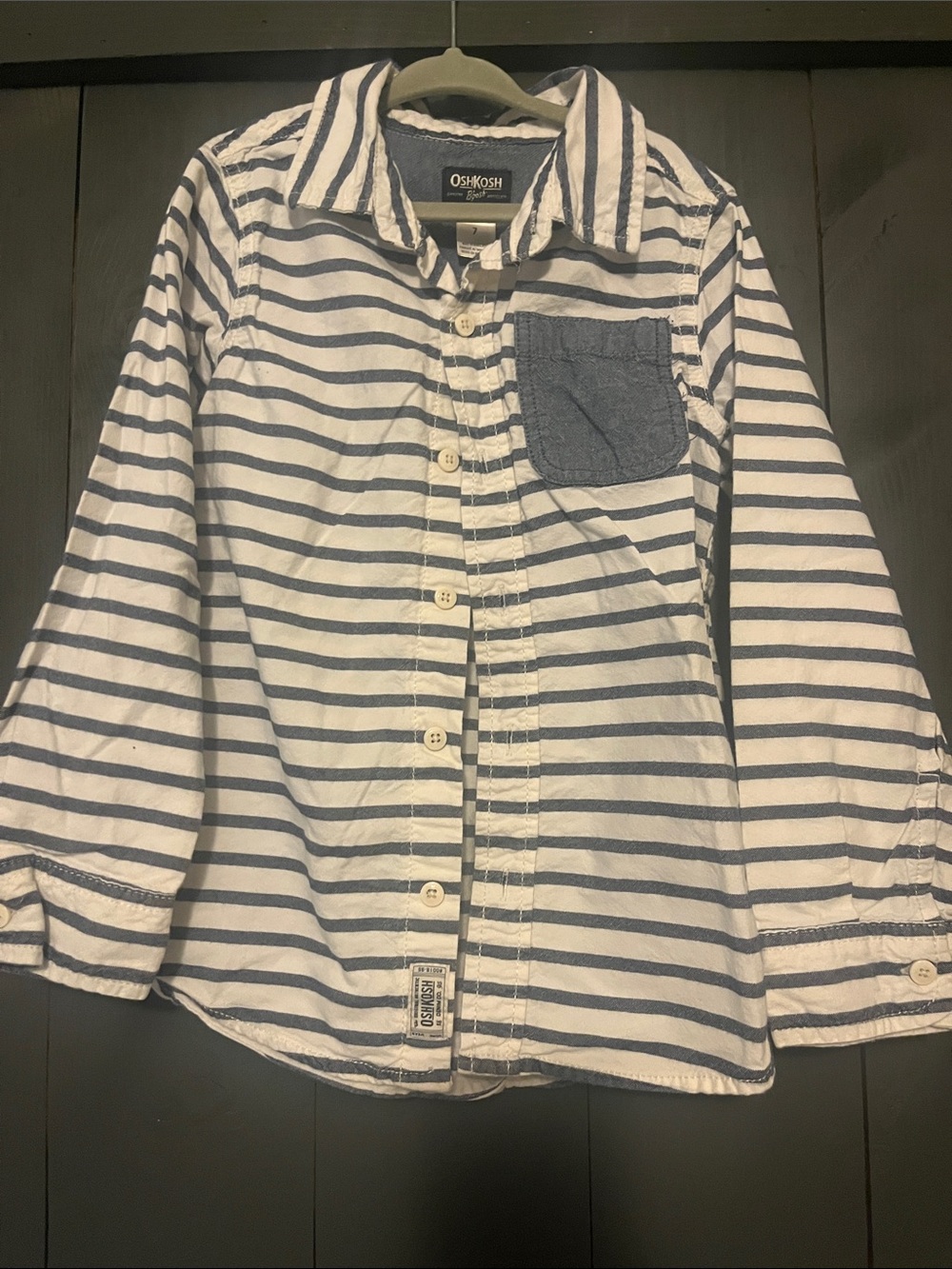 OshKosh B'gosh White and Navy Striped Button-Down Shirt